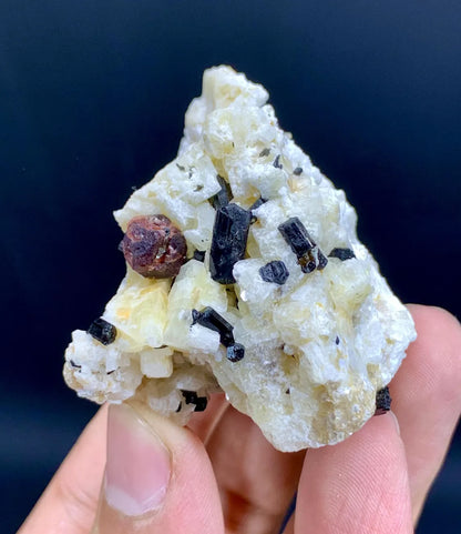 Red Spessartine Garnet with Schorl on Matrix from Skardu Pakistan - 62 gram