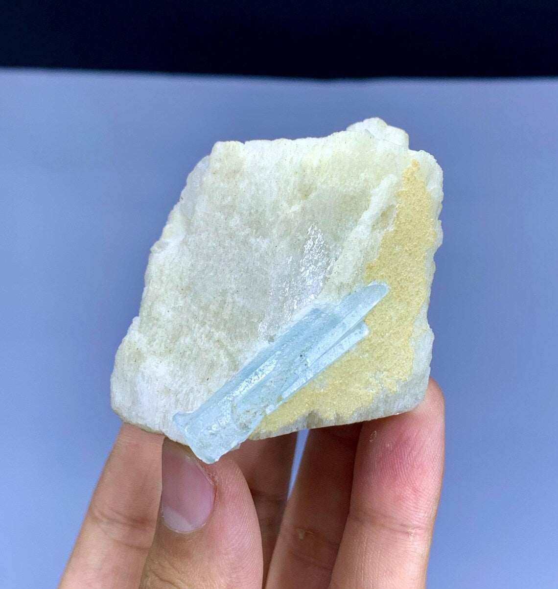 Blue Aquamarine Crystal on Feldspar from Pakistan - 130 gram
