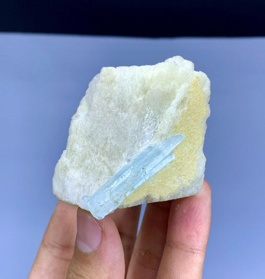Blue Aquamarine Crystal on Feldspar from Pakistan - 130 gram