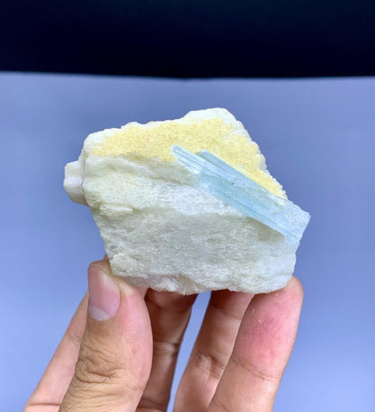 Blue Aquamarine Crystal on Feldspar from Pakistan - 130 gram
