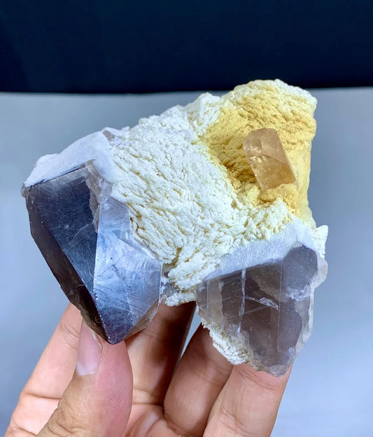 Natural Topaz on Albite and Smoky Quartz Specimen from Skardu Pakistan - 164 gram