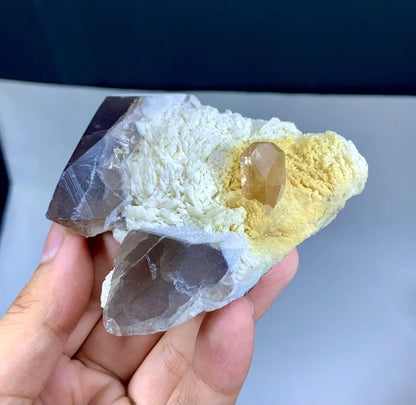 Natural Topaz on Albite and Smoky Quartz Specimen from Skardu Pakistan - 164 gram