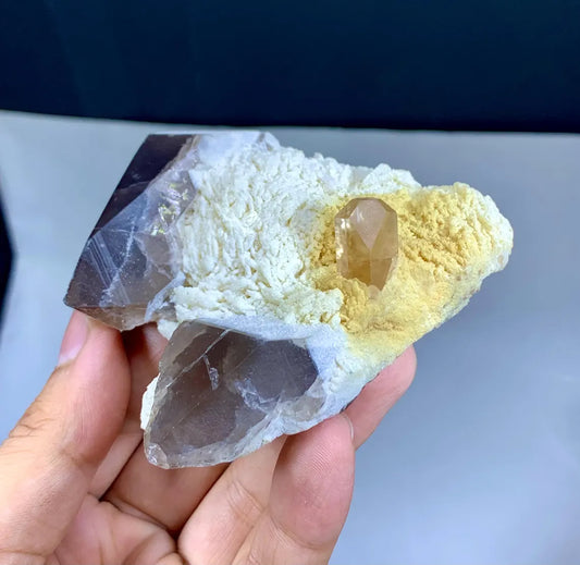 Natural Topaz on Albite and Smoky Quartz Specimen from Skardu Pakistan - 164 gram