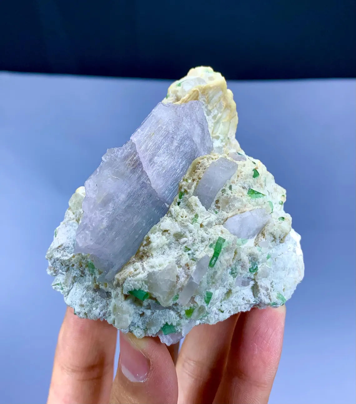 Stunning Pink Kunzite Crystals with Green Tourmalines on Matrix from Afghanistan- 235 gram