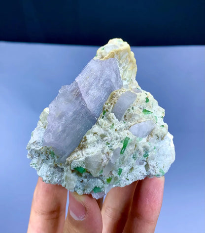Stunning Pink Kunzite Crystals with Green Tourmalines on Matrix from Afghanistan- 235 gram