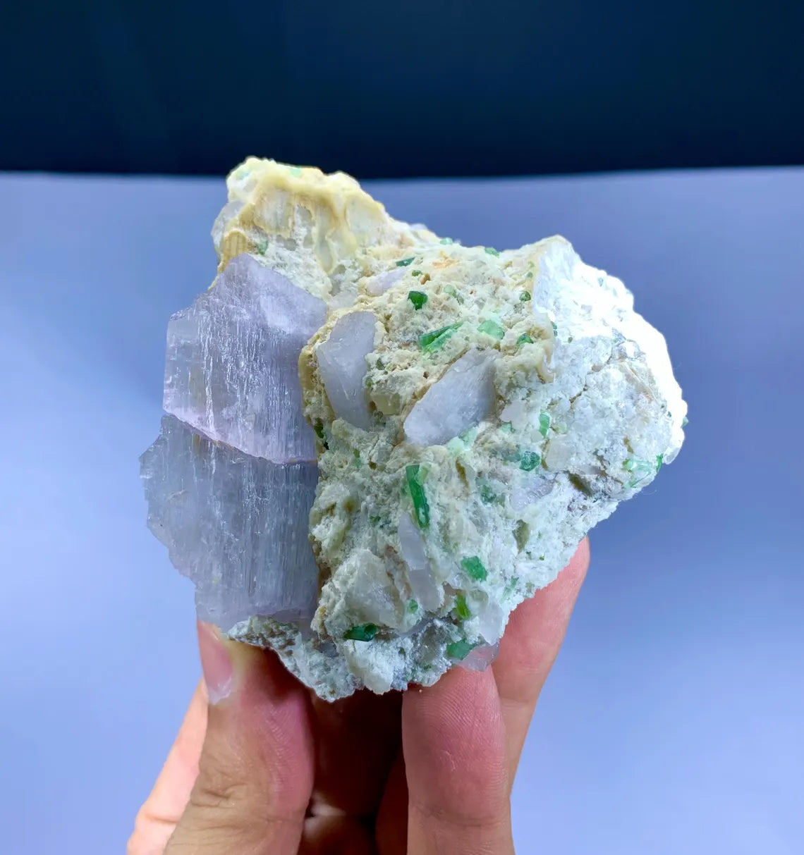 Stunning Pink Kunzite Crystals with Green Tourmalines on Matrix from Afghanistan- 235 gram