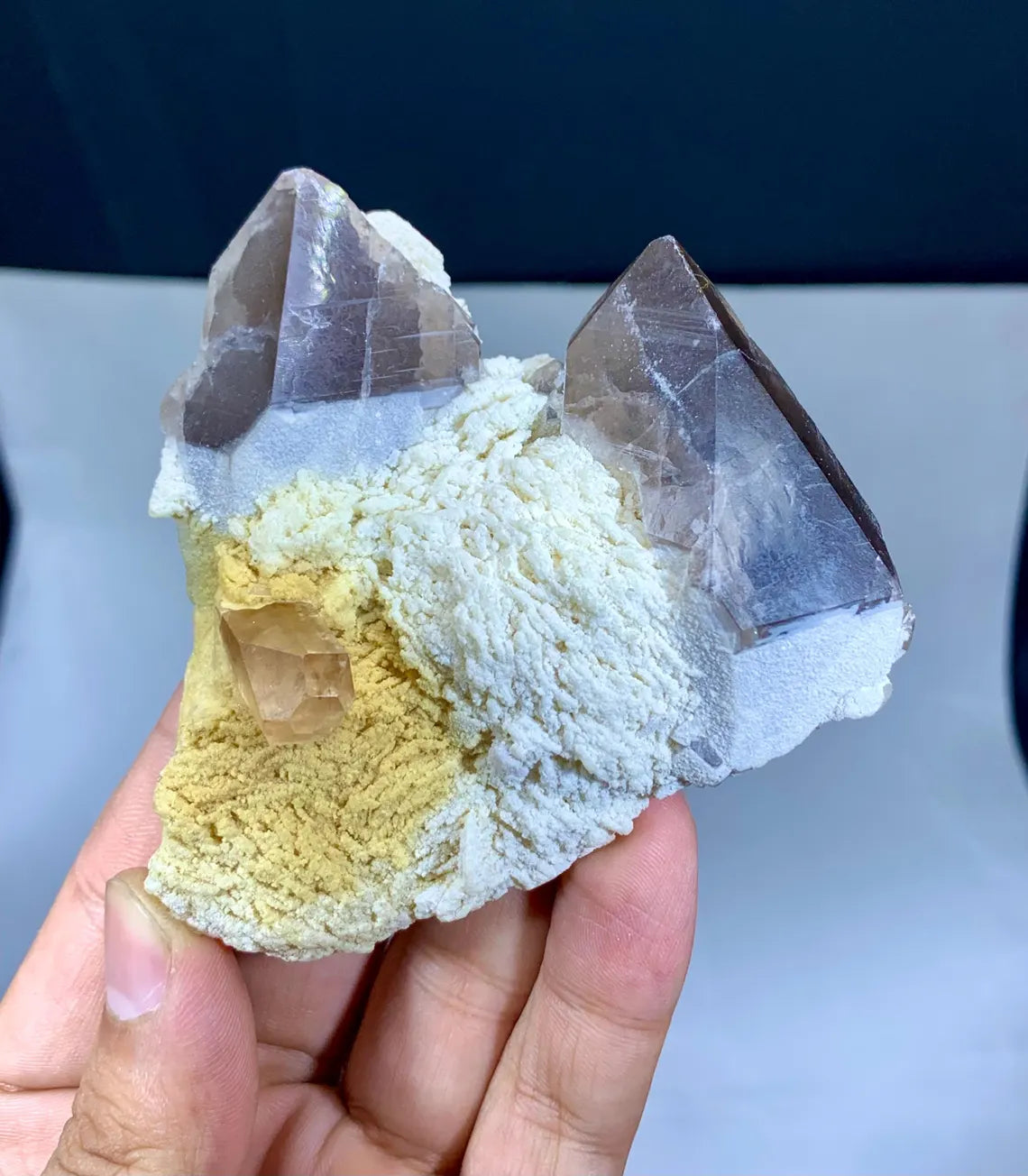 Natural Topaz on Albite and Smoky Quartz Specimen from Skardu Pakistan - 164 gram