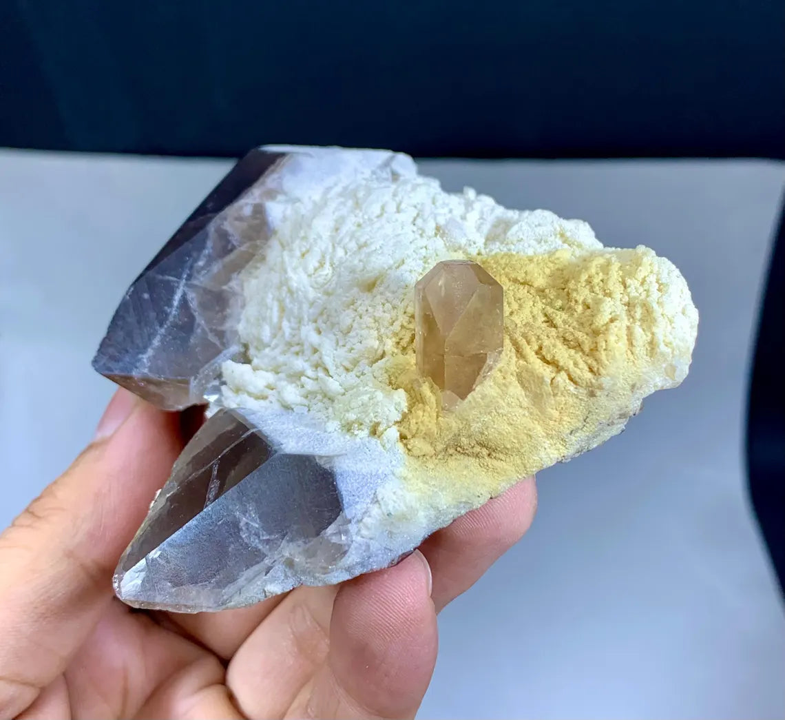Natural Topaz on Albite and Smoky Quartz Specimen from Skardu Pakistan - 164 gram