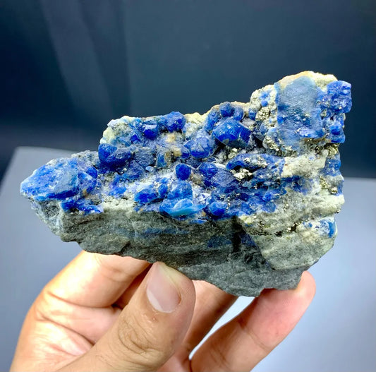 Rare Blue Afghanite with Pyrite on Matrix from Afghanistan - 186 grams