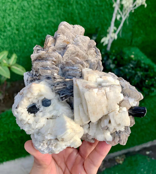 Star Mica with Schorl Tourmalines on Feldspar from Pakistan - 870 grams