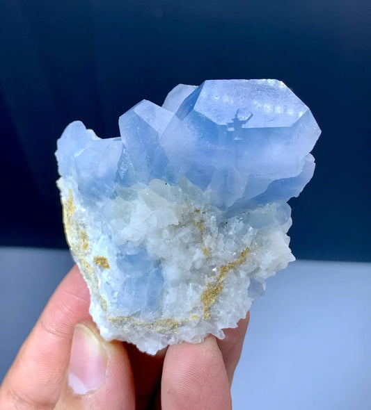 Blue Celestine Crystals on Calcite from Afghanistan - 85 grams