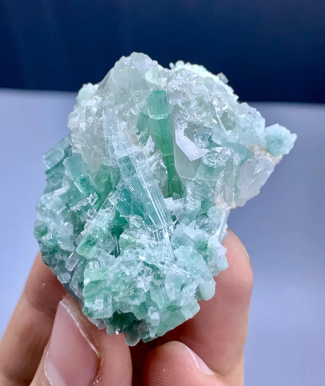 Green Tourmaline Cluster on Quartz from Afghanistan - 49 grams