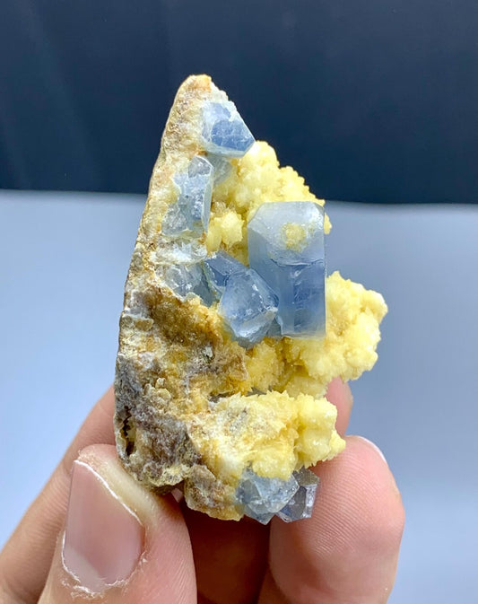 Blue Celestine Crystsls on Yellow Calcite from Afghanistan - 41 grams