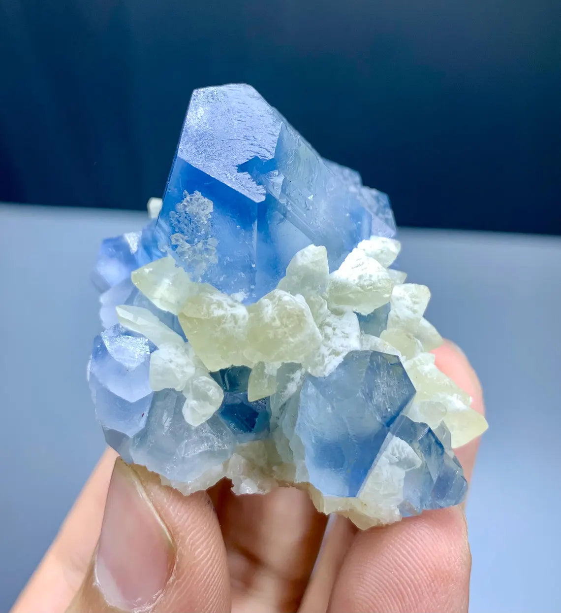 Blue Celestine Crystals on Calcite from Afghanistan - 71 gram