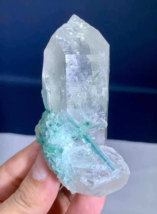 Paraiba-Like Color Tourmaline Cluster on Quartz from Afghanistan - 146 grams