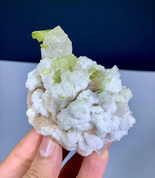 Green Tourmaline Crystals with Quartz on Albite from Chapu Mine Pakistan - 206 grams