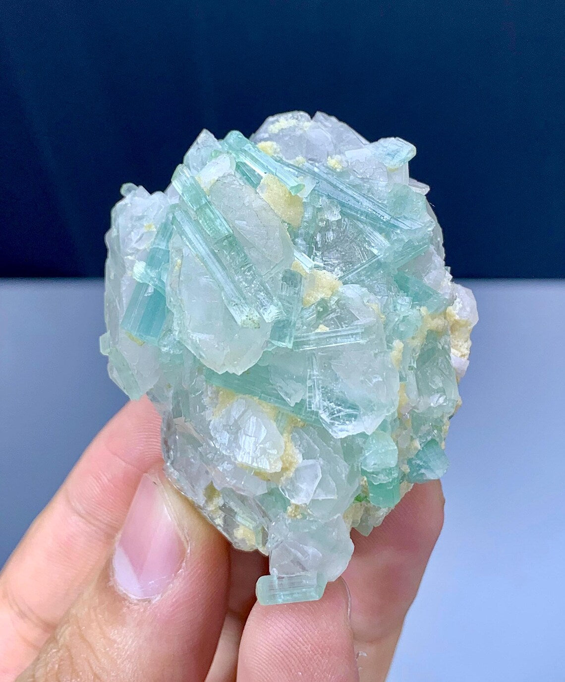 Paraiba-Like Color Tourmaline Cluster on Quartz from Afghanistan - 70 grams
