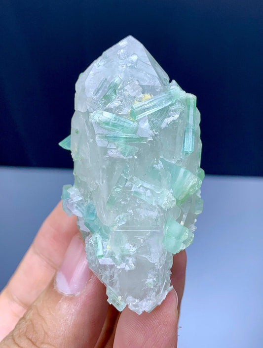 Paraiba-Like Color Tourmaline Cluster on Quartz from Afghanistan - 69 grams