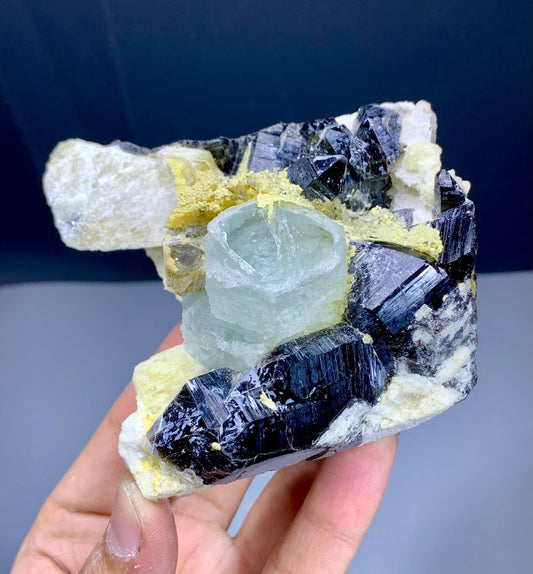 Blue Aqua Beryl on Quartz and Feldspar from Pakistan - 362 gram
