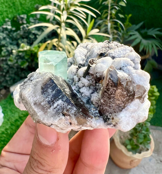 Gemmy Blue Aquamarine with Smoky Quartz and Albite from Afghanistan - 178 gram