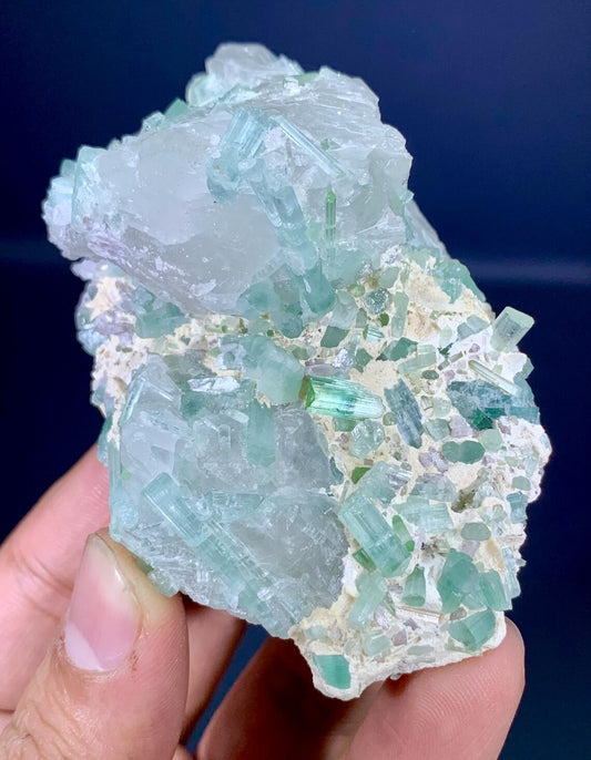 Paraiba-Like Color Tourmaline Cluster on Quartz from Afghanistan - 159 grams