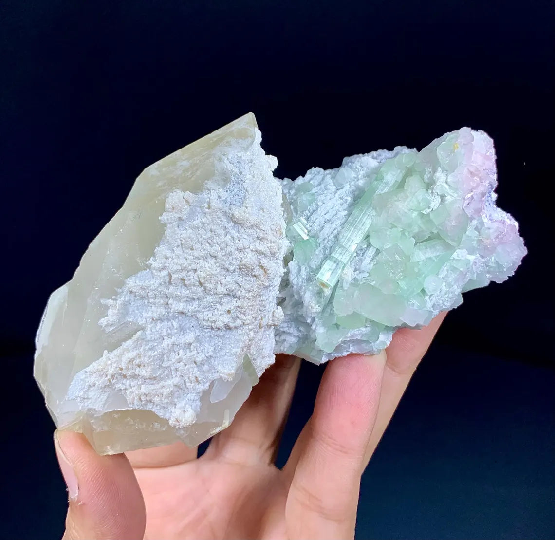 Bicolor Tourmaline Cluster with Smoky Quartz and Albite from Afghanistan - 350 gram