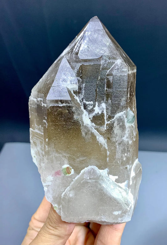 Window Smoky Quartz with Bicolor Tourmalines from Paprok Afghanistan - 547 grams