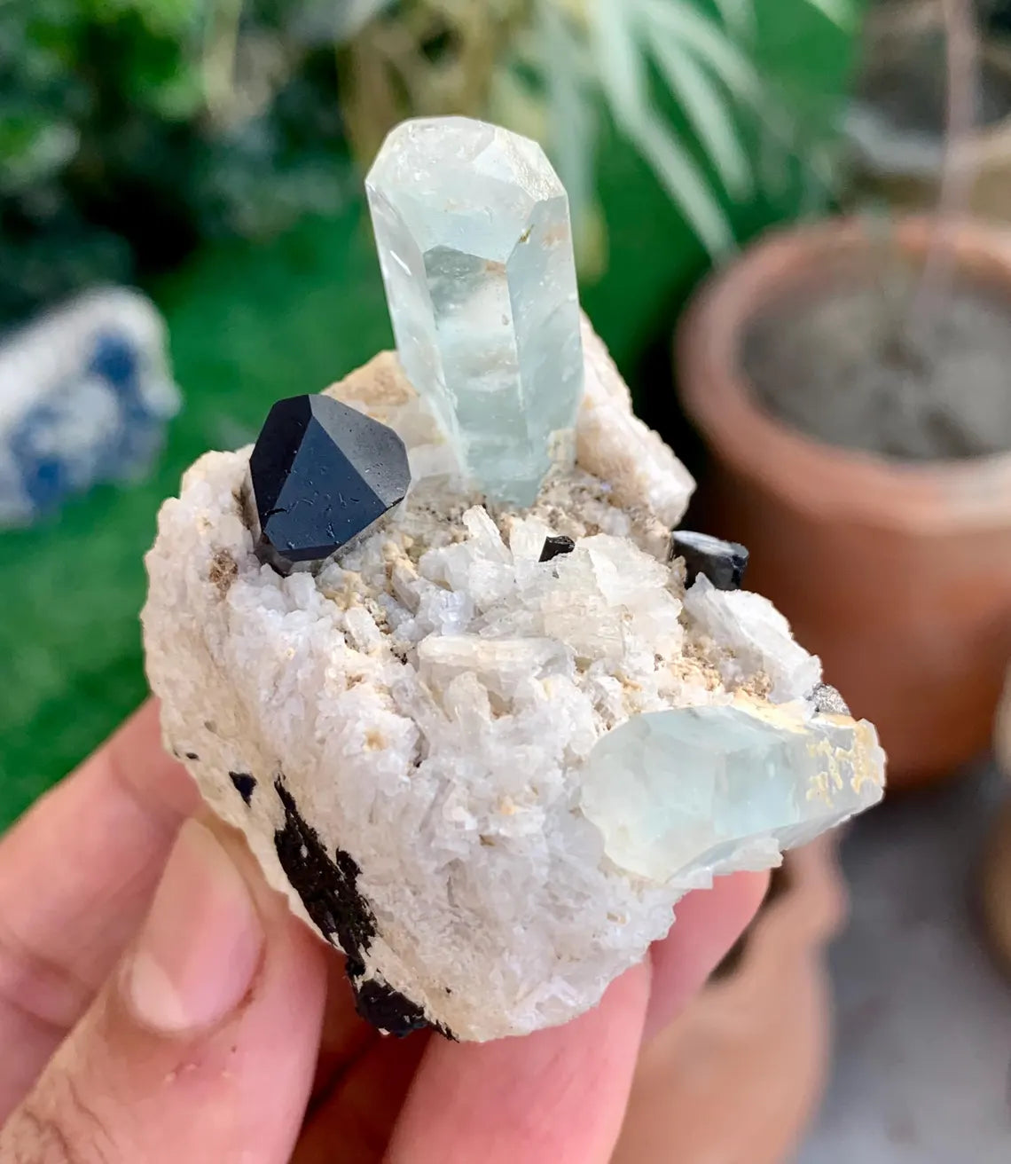 Sky Blue Aquamarine Crystals with Schorl on Matrix from Shigar valley Pakistan - 78 grams