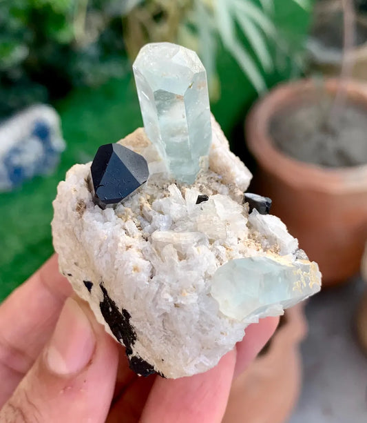 Sky Blue Aquamarine Crystals with Schorl on Matrix from Shigar valley Pakistan - 78 grams