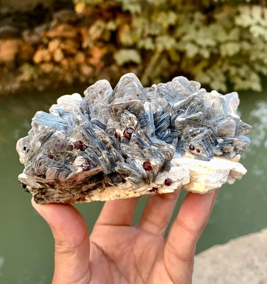 Red Spessartine Garnet Crystals on Star Mica Mineral Specimen from Pakistan - 550 gram