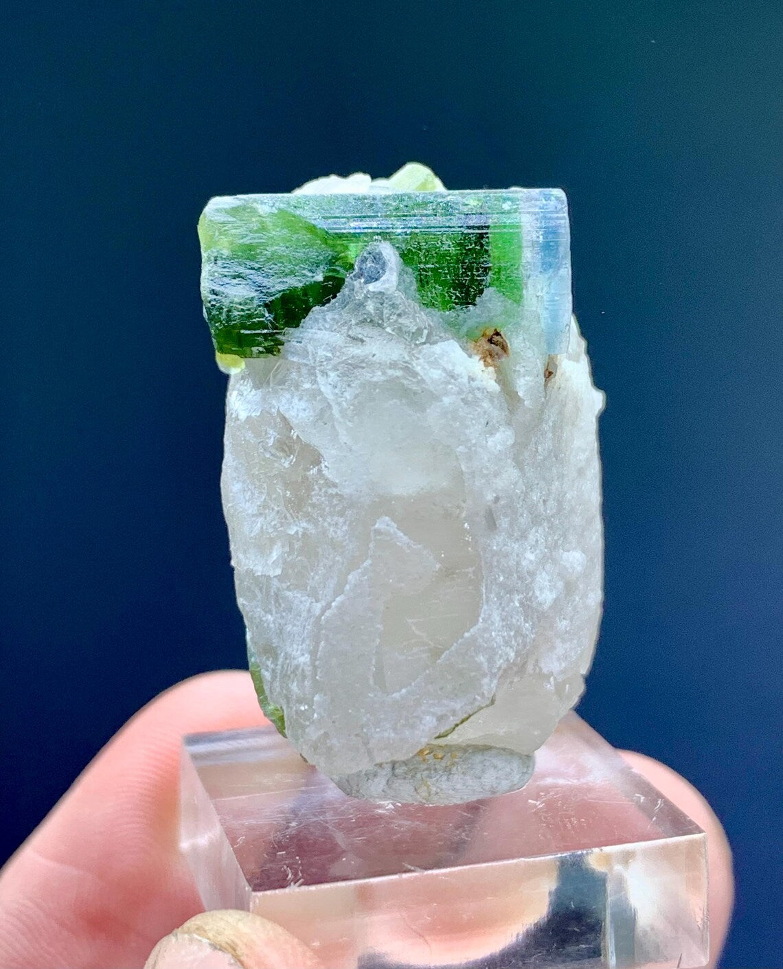 Blue Cap Tourmaline Crystal on Quartz from Paprok Afghanistan - 25 gram