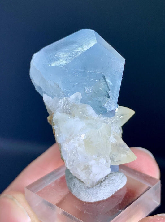 Blue Celestine Crystals on Calcite from Afghanistan - 21 gram