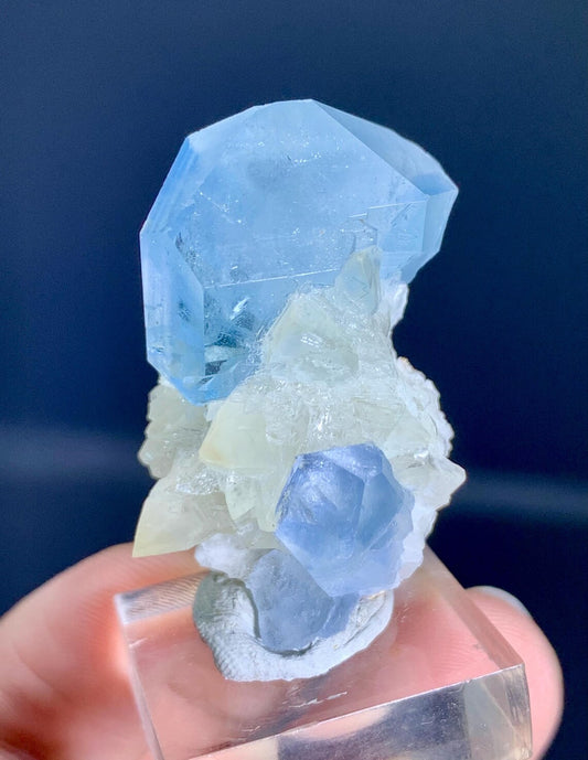 Blue Celestine Crystals on Calcite from Afghanistan - 21 gram