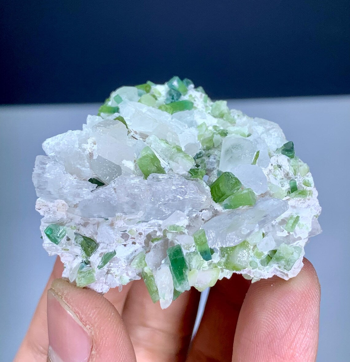 Green Tourmaline Cluster on Kunzite from Afghanistan - 32 gram