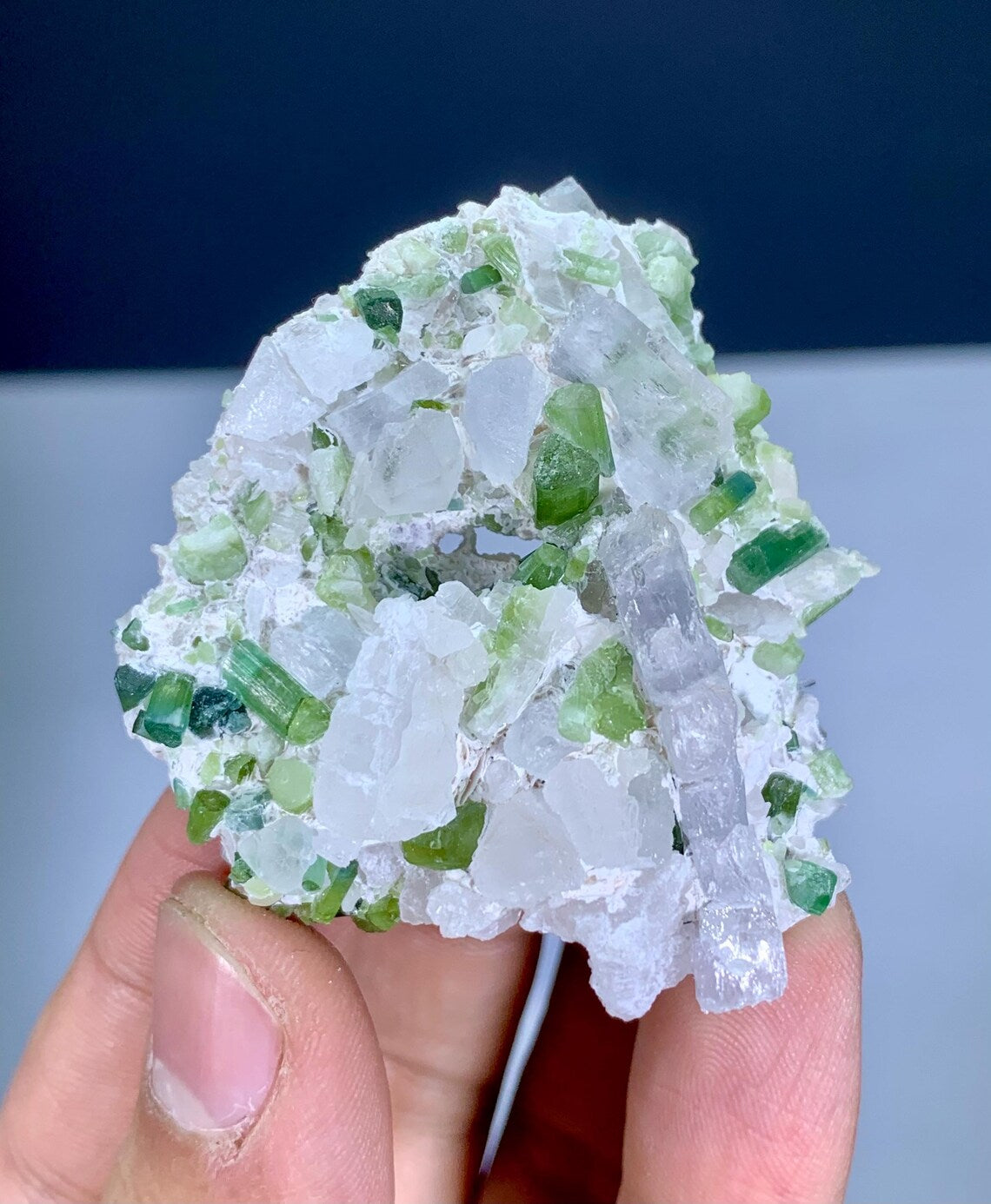 Green Tourmaline Cluster on Kunzite from Afghanistan - 32 gram