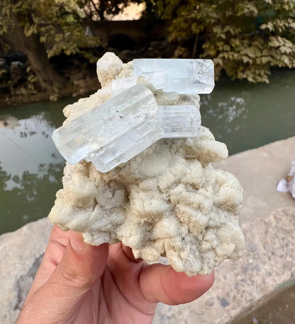 Aquamarine Crystals on Albite from Shigar valley, Skardu Pakistan - 158 gram