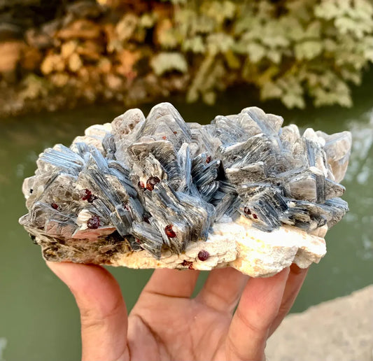 Red Spessartine Garnet Crystals on Star Mica Mineral Specimen from Pakistan - 550 gram