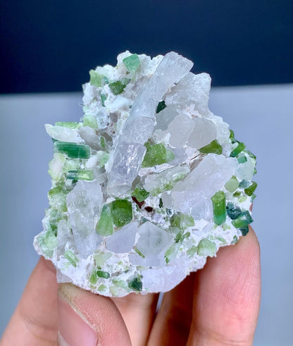 Green Tourmaline Cluster on Kunzite from Afghanistan - 32 gram