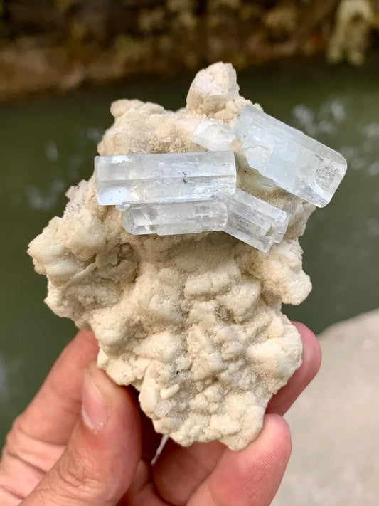 Aquamarine Crystals on Albite from Shigar valley, Skardu Pakistan - 158 gram