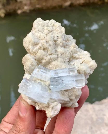 Aquamarine Crystals on Albite from Shigar valley, Skardu Pakistan - 158 gram
