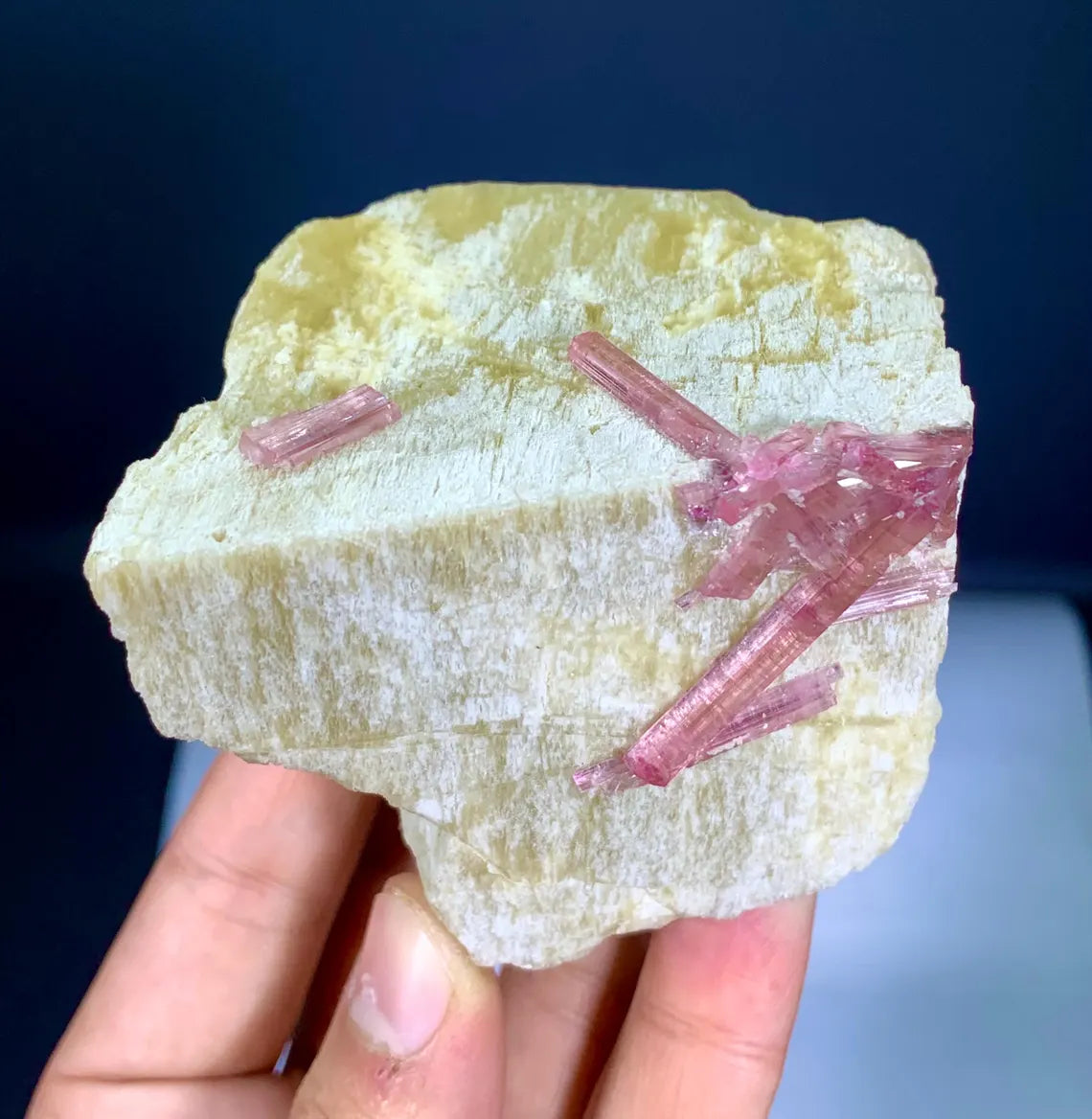 Pink Tourmaline Crystals on Feldspar from Afghanistan - 240 gram
