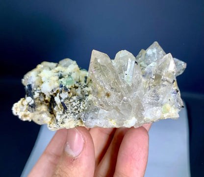 Schorl Black Tourmalines Combine Green Fluorite, Quartz and Albite Combo Specimen from Shigar valley Pakistan - 155 gram