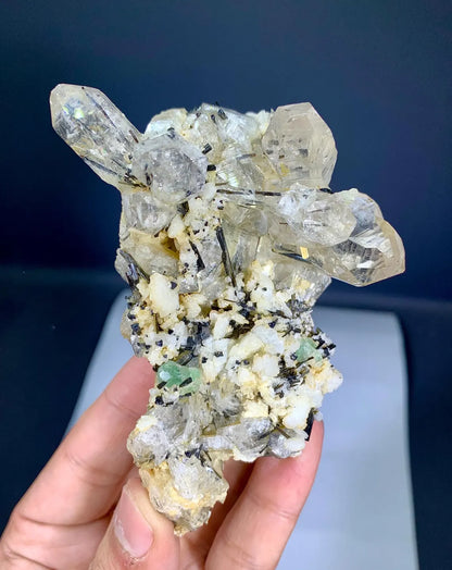 Schorl Black Tourmalines Combine Green Fluorite, Quartz and Albite Combo Specimen from Shigar valley Pakistan - 155 gram