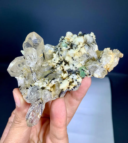 Schorl Black Tourmalines Combine Green Fluorite, Quartz and Albite Combo Specimen from Shigar valley Pakistan - 155 gram