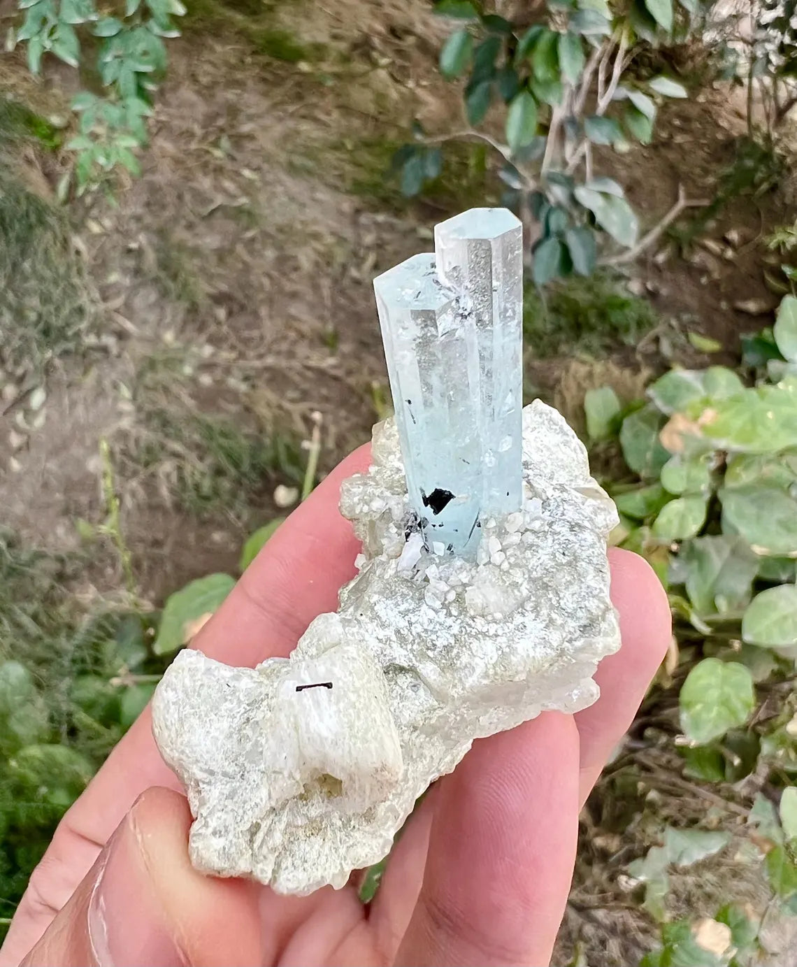 Aquamarine with Schorl on Albite (Repaired) Aquamarine Specimen from Pakistan - 43 gram