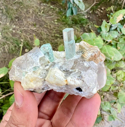 Aquamarines with Quartz on Feldspar (Repaired) Aquamarine Specimen from Pakistan - 114 gram