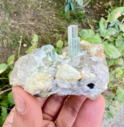 Aquamarines with Quartz on Feldspar (Repaired) Aquamarine Specimen from Pakistan - 114 gram