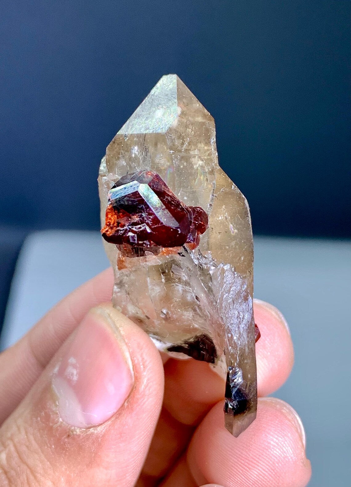Garnet on Smoky Quartz from Skardu Pakistan - 18 gram