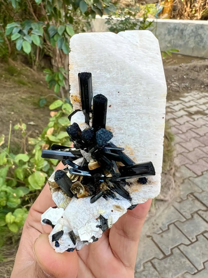 Tourmalines on Microcline Feldspar from Pakistan - 186 gram