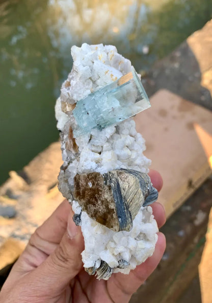 Gem Blue Aquamarine with Star Mica on Albite Matrix from Shigar valley Pakistan - 318 grams